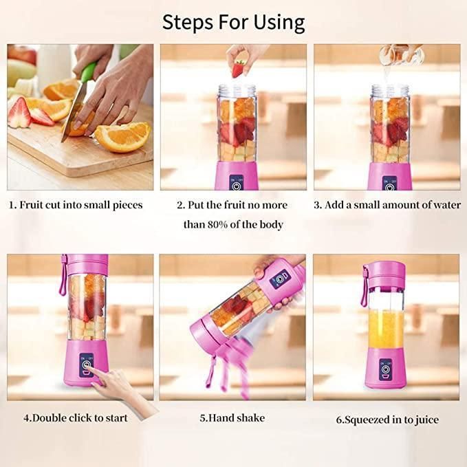 Portable Electric USB Juice Maker Bottle | Blender Grinder Mixer | Rechargeable Bottle with 6 Blades With Magnate